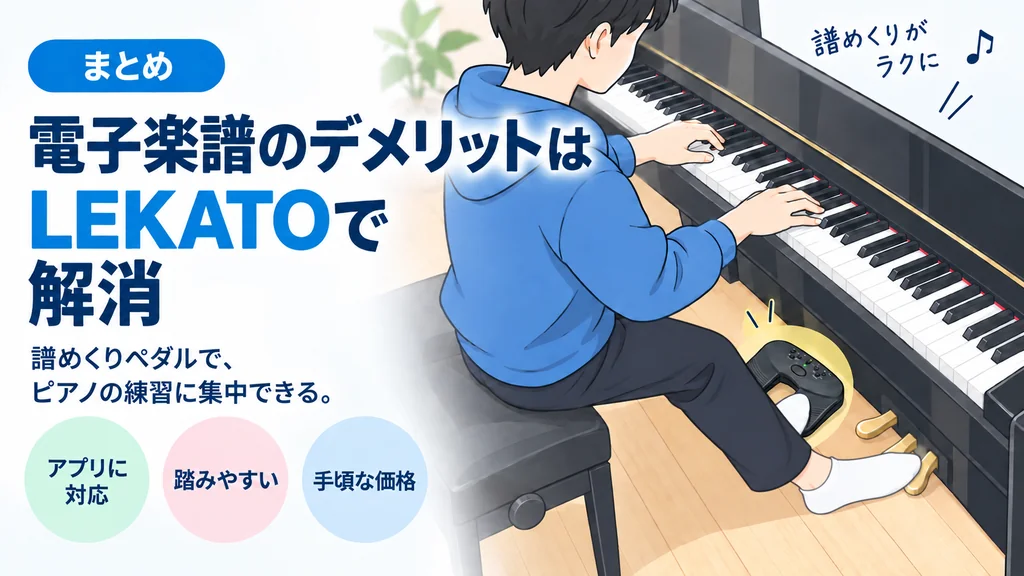 まとめ:電子楽譜のデメリットはLEKATOの譜めくりペダルで解消
