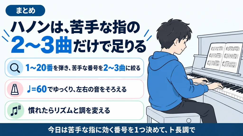 まとめ。ハノンは苦手な指の2〜3曲だけで足りる